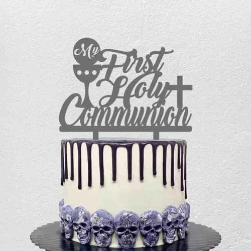 Pink Blue Gold Silver Kids First Communion Party Cake Decoration Topper Personalized My First Holy Communion Cake Topper