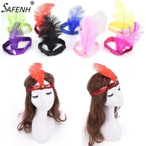 1PCS Feather Headband Funny Flapper Sequin Headpiece Costume Head Band Party Favor Festival Supplies 23cm