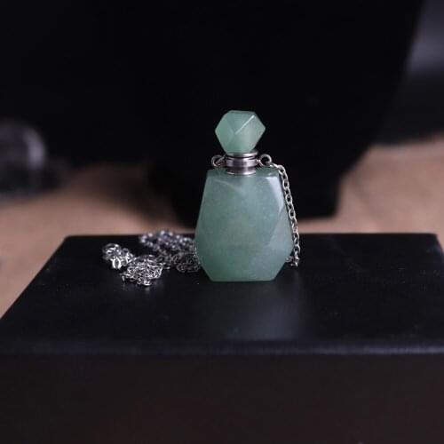 1PC Spectrolite Natural Gem Stone Facet Reiki Aromatherapy Pendant Healing Green Aventurine Perfume Bottle Necklace Jewelry Free