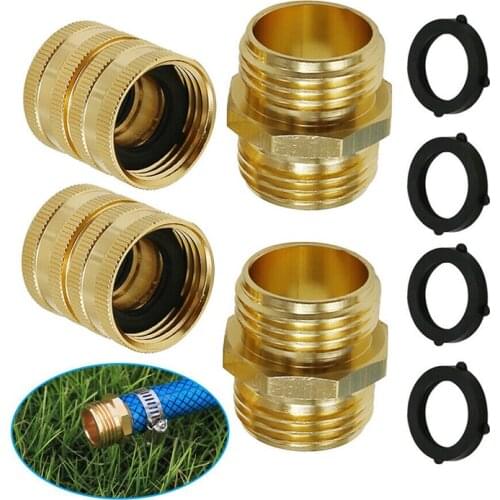 4PCS 3/4" Garden Water Hose Quick Connector Brass Male Female Connect Fitting Garden Hose Connectors Set Garden Supplies