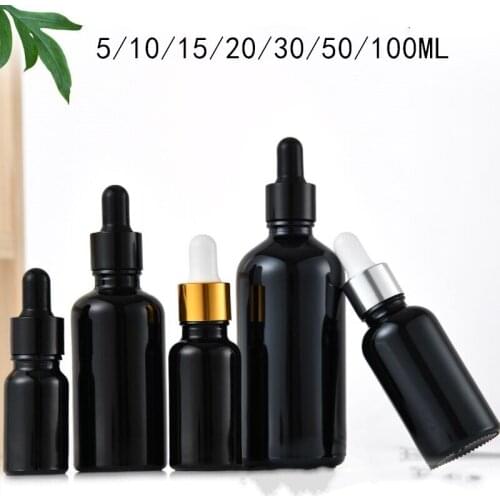 500pcs Hot Sale 5 -100ml Black Mix Cover Glass Dropper Bottle Jars Vials With Pipette For Cosmetic Perfume Essential Oil Bottles