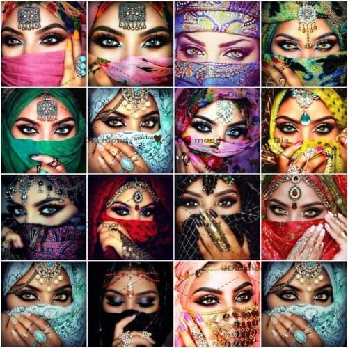 5D Diamond Painting Indian Women Cross Stitch Kits Full Drill Rhinestone Diamond Embroidery Portrait Mosaic Home Decoration