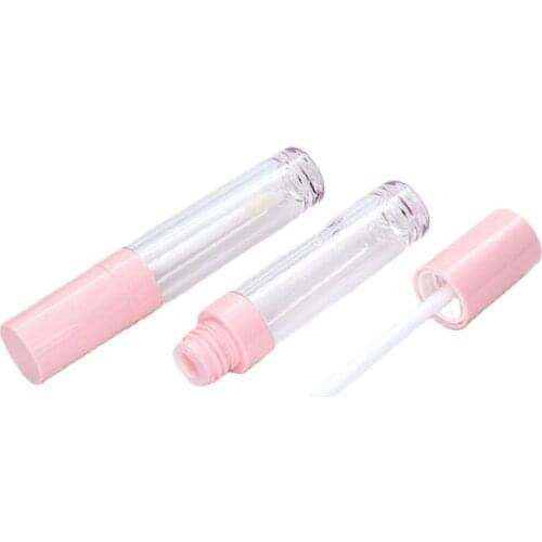 6.5ml Empty Clear Tube Lip Gloss Wand Tube 50/100Pieces Plastic Round Cosmetic Container Pink Cap Lip Gloss Packaging Tubes