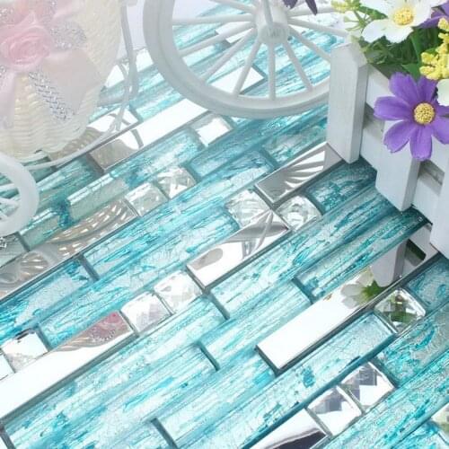Diamond glass mosaic mix strip blue crystal galss tile metal kitchen mosaic tile design wallpaper