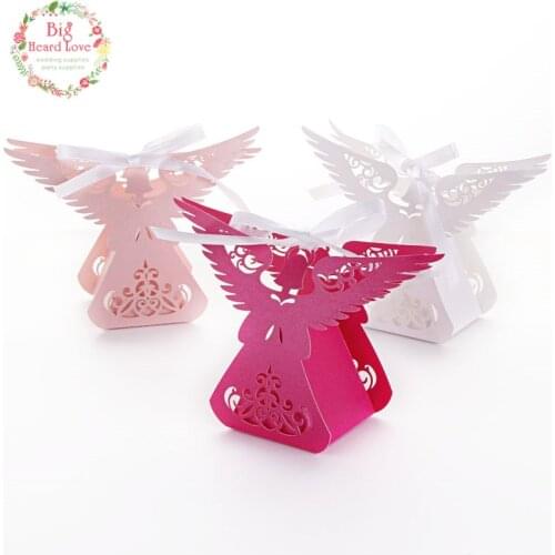 Big Heard Love 50pcs/lots Laser cut angel wedding box souvenirs baby shower candy box gift box party supplies wedding decoration