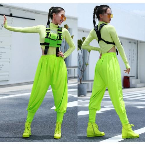 Fluorescent Green Suit Hip Hop Dance Costume For Women Jazz Dance Wear Rave Dancer Outfits Satge DJ DS Street Clothing XS2178