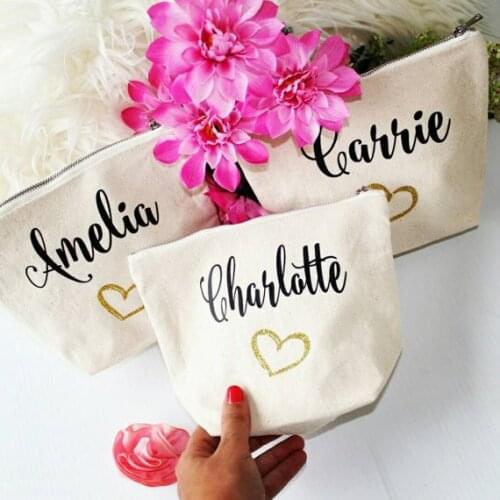 Personalised names wedding bridesmaid bride Pouch birthday wedding Make UP comestic makeup Canvas Bags gifts
