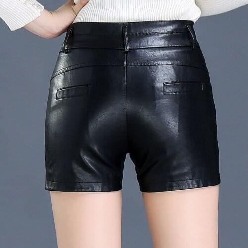 PU Leather Shorts Pants For Women Black Ladies Sex Short Pants With Belt Female High Quality Casual Shorts Winter Plus Size 5XL