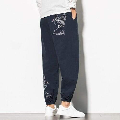 Cotton Linen Harem Pants Men Elastic Waist Streetwear Joggers Baggy Drop-crotch Pants Casual Trousers Men Dropshipping