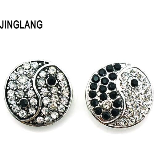 JINGLANG 2 Color 18mm Snap Buttons Rhinestone Metal Casp DIY Interchange Bracelets Accessories Jewelry Free Shipping