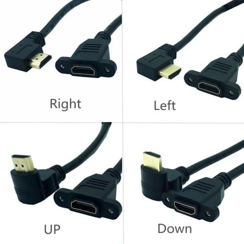 Right Angle Cable Right Left Up Down HDMI-compatible v2.0 male to female panel mount w/ screw 4K*2k 60Hz HD extension cable 15CM