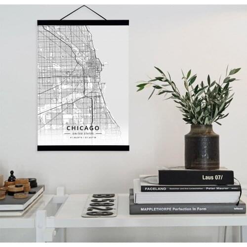 Chicago, United States City Map Wooden Framed Canvas Painting Home Decor Wall Art Print Pictures Poster Hanger