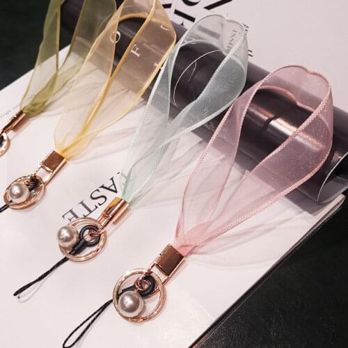 Short Lace Mesh Phone Lanyard Wrist Strap with Pearl for iphone huawei redmi xiaomi Samsung Camera GoPro String Holders Keyring