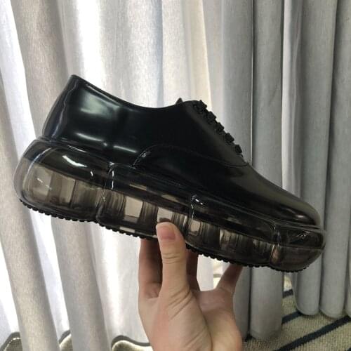 Lace Up Black Sneakers Women Leather Dad Vulcanized Shoes Thick Sole Casual Flats Bonjean Creepers Platform Ladies Shoes