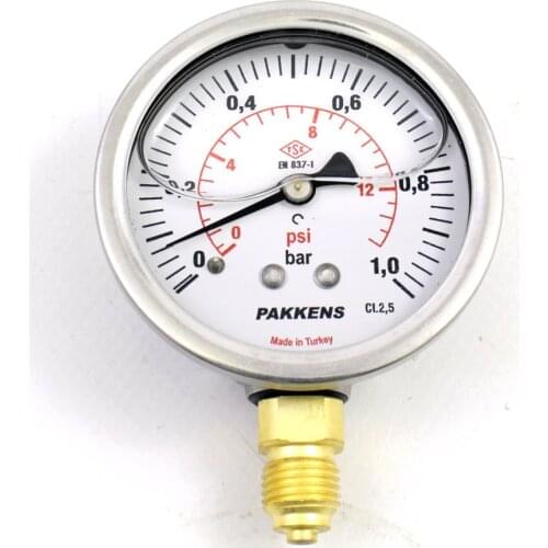 Pakkens Diameter 63mm Glycerin Type Pressure Gauge, Manometer, Glycerin Pressure Gauge 1/4 '' Glycerin Manometer Double Scale