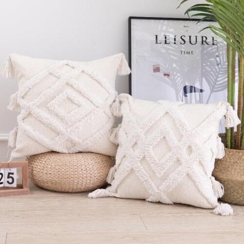 Tassels Cushion Cover 45x45cm/30x50cm Boho Tufted Pillow Cover with Tassels Handmade Square Home Boho Decor Macrame Pillowcase
