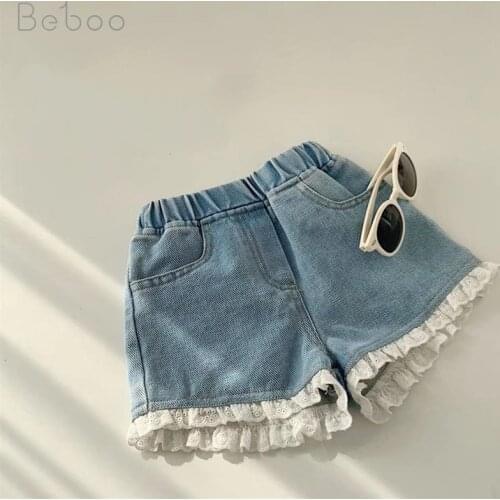 New Korean Children Lovely Denim Shorts With Lace Comfortable Ins 2021 Kids Summer Toddler Shorts 2-6 Years Old Clothing Pants
