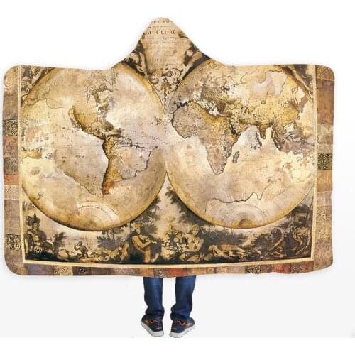 Retro World Map Printed Hooded Blanket Super Warm Fleece Wearable Blanket Hoodies Colorful Adults Cloak Throw Hoodie Blankets