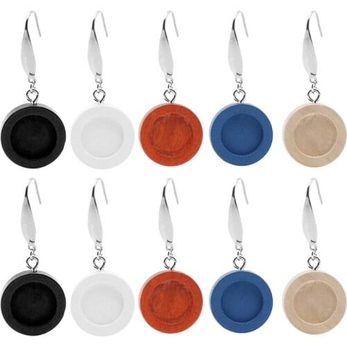 10pcs/lot Wood Cabochon Earring Base Fit 12mm Blank Bezel Settings Diy Stainless Steel Wire Hooks Jewelry Findings Bulk Items
