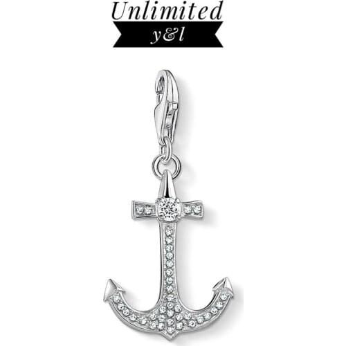 Anchor Cross Charms DIY Jewelry Making Pave Cubic Zirconia 925 Sterling Silver Fit Thomas Style Bracelet Necklace Women Men Gift