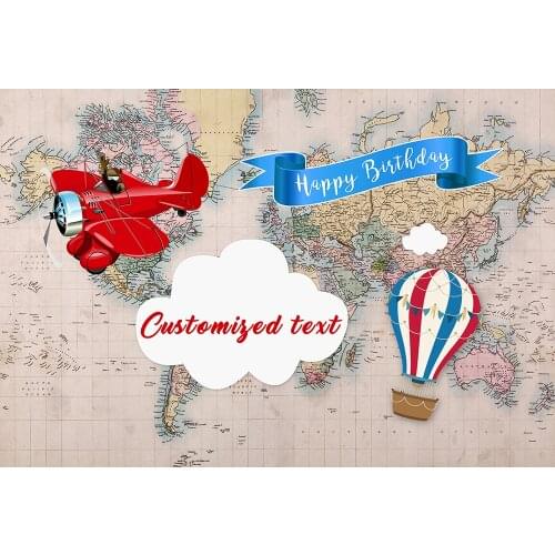 Custom Adventure Theme Baby Shower Backdrop Airplane Pilot Birthday Party Vintage World Map Background Banner Wall Decorations