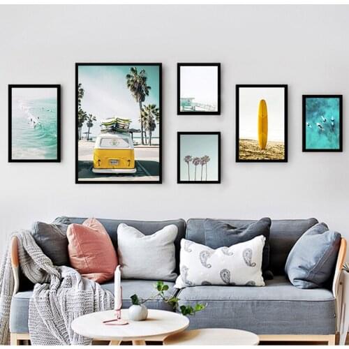 Prints Coastal Decor Paintings for Living Room Wall California Print Set Surf Wall Art Canvas Painting Beach Posters Surfboard