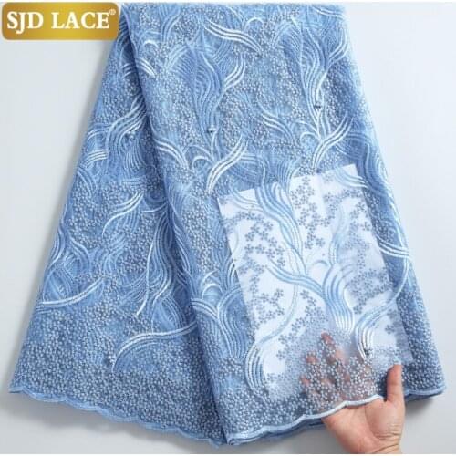 SJD LACE 5Yards French Lace Fabric Embroidery African Lace Fabric With Stones Mesh Laces For 2021Wedding Party Dress DesignA2250