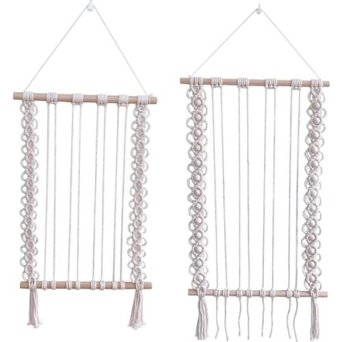 Nordic Boho Macrame Hair Bow Clips Holder Woven Tassel Hairpins Headband Organizer Wood Stick Wall Hanging Display Rack