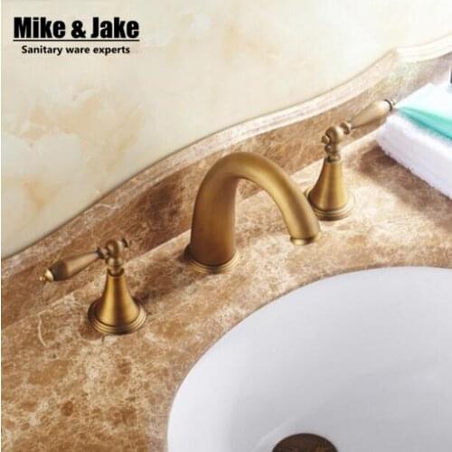 Double handle Antique basin tap 3pcs set deck mounted antique brass faucet bathroom sink tap basin mixer vintage bathroom tap
