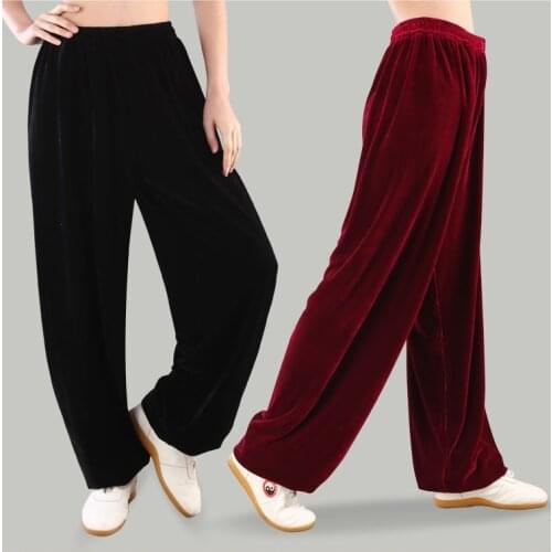 Tai Chi pants autumn and winter gold velvet thickening Lantern pants Tai Chi clothing men women martial arts practice clothes