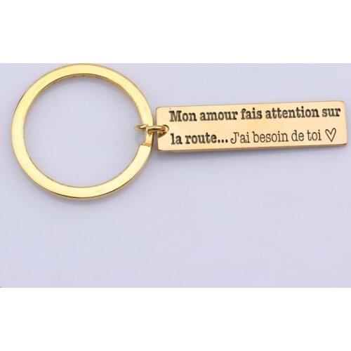 Convenient To Carry Two Style French Language Custom Couple Keychain:Mon Amour Fais Attention Surl La Route...J'ai Besoin De Toi