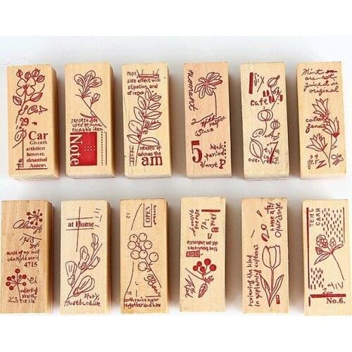 Vintage Basic Wood DIY Rubber Wooden Stamps for Diary Scrapbooking Stationery Standard Stamp Kids Gift Flower