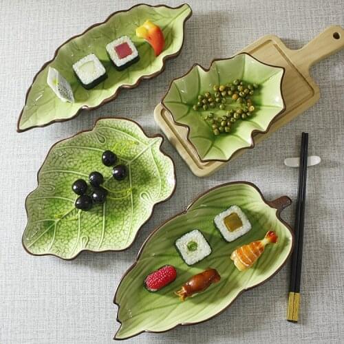 NEWYEARNEW 1piece Creative Leaf Dishes Ceramic Tableware Bowls Jewelry Storage Sushi Plates Decoration Crafts Europe Home Decor