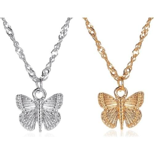 Lady Charm Necklace Elegant Casual Butterfly Pendant Necklace Chain Necklace Short Summer Beach Choker Jewellery Accessories