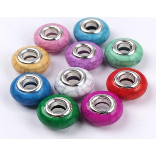10Pcs/lot 14mm Opaque Crack Mixed Color Large Hole Resin Bead with Brass Cores fit European Charms Beads(Opaque crack)