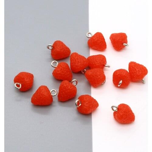 10pcs Cute Resin Mini Strawberry Earring Charms Diy Food Pendant For Bracelet Necklace Keychain Accessory Food Jewelry Make