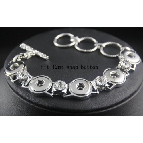 10pcs High Quality Diy 12mm Rhinestone Snap Button Bracelets Silver Chain Link Bracelets For Men Diy Snap Button Jewelry