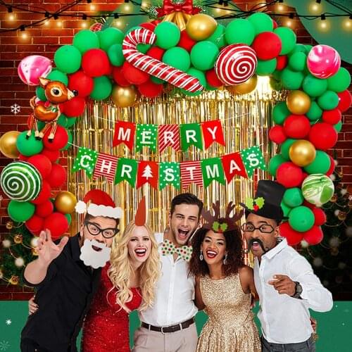 129pcs Merry Christmas Balloon Arch Garland Kit Green Red Balloons Deer Foil Balloons Xmas New Year Party Decoration Supplies