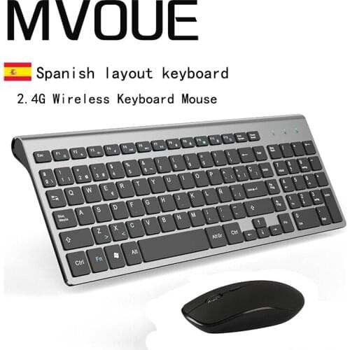 2.4G Wireless Thin Keyboard and Mouse, spanish Keyboard layout USB Slim with Numeric Keypad Compatible with Mac Windows