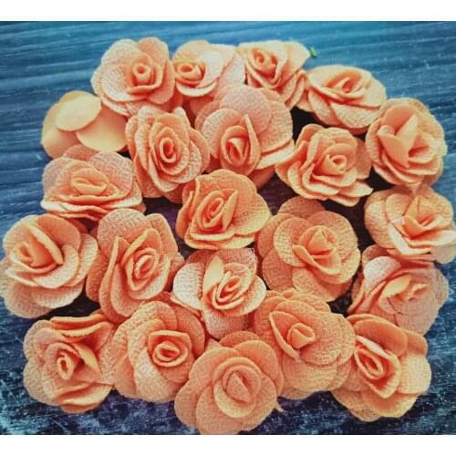 20Pieces/Bag Orange Yellow Rose Flowers Handmade 3.5CM Fabric Roses Cotton Cloth Flower Hand DIY Wedding Girl Hair Accessories