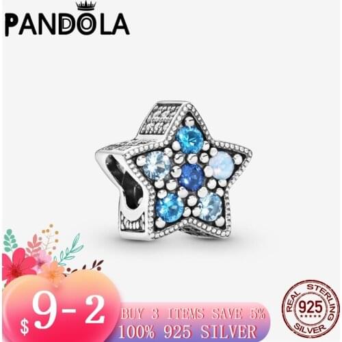 2021 new 925 Sterling Silver Bright and blue star Charms Beads Bracelet Fit Original Pandora Bracelet DIY Jewelry For Women