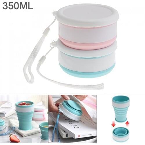 350ML Portable 2 Colors Circular Scalable Silicone Folding Cup with Tether for - 50 Centigrade ~ 200 Centigrade