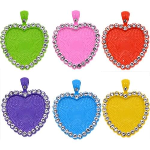 4PCS Jewelry Making Heart-shaped Pendant Base DIY Necklace Crafts Accessories Colorful Zircon Alloy jewellery Tray Findings