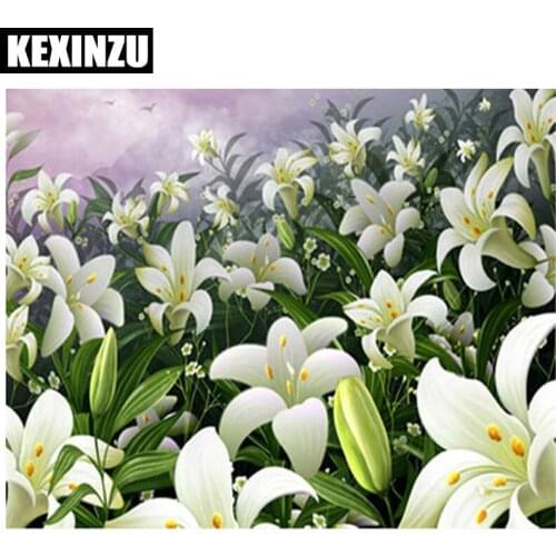 5D DIY Diamond Painting cross stitch Lily pattern diamond embroidery white flowers icon room decoration diamond mosaic Picture