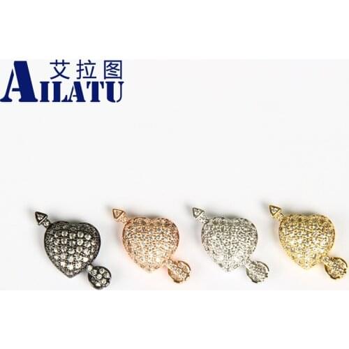 Ailatu 10 Pieces Micro Pave An Arrow Through the Love Heart Clear Cz Accessories Beads for DIY Fashion Bracelet Jewelry
