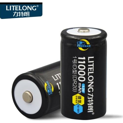 2pcs/lot LITELON D/R20 Size RTU D11000 Rechargeable Battery NiMH 11000mAh 1.2V Battery Higher Current Capabilities Battery