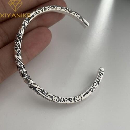 XIYANIKE 925 Sterling Silver Creative Design Letters Spiral Asymmetry Bangle Open Vintage Exquisite Jewelry For Women Party