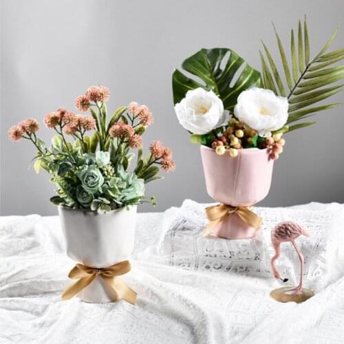 White Ceramics Holding Flower Design Wedding Vase Pink Nordic Living Room Table Holster Vase Modern Ins Home Decoration