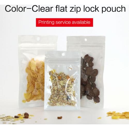 White flat bottom pouch with zipper one side clear plastic zip lock bag resealable snacks food jewelry packaging