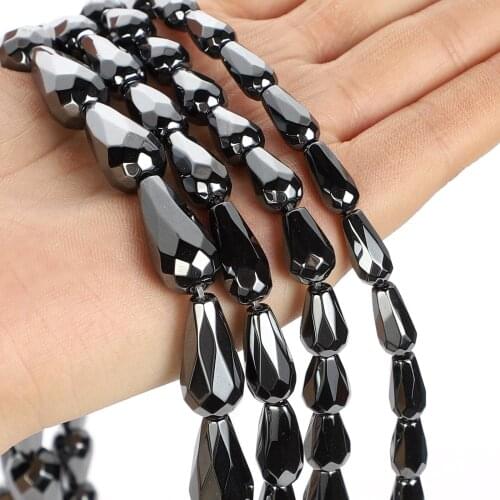 Natural Stone Beads Smooth Black Hematite Water droplets Loose Beads For Jewelry Making DIY Bracelet Accessories